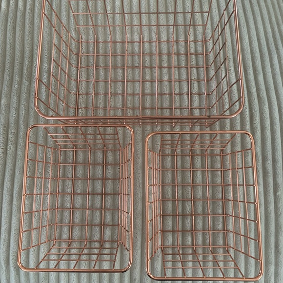 3pc rose gold tone wire basket set - Picture 2 of 3